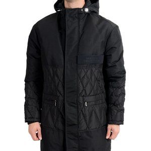 Versace Collection Black Down Full Zip Hooded Coat